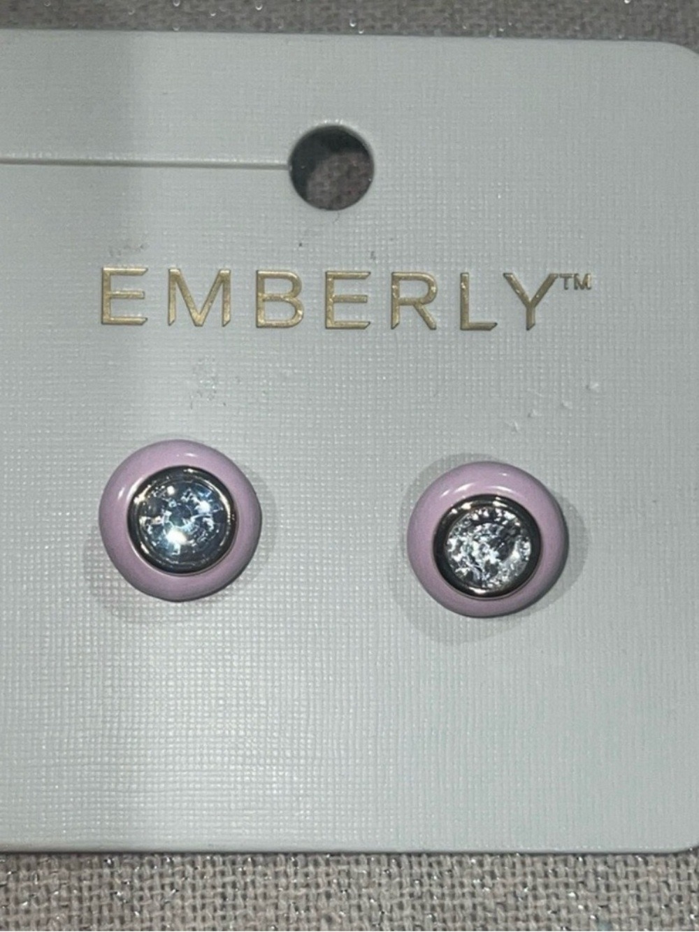 NWT Emberly Pink Enamel Crystal Stud Earrings Gold Tone
